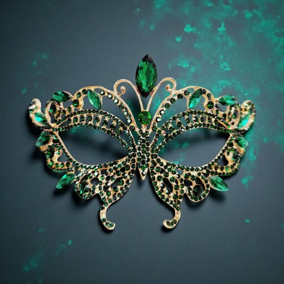 Gold masquerade mask, green crystal mask, Cosplay mask, Venetian mask, ball mask - Picture 7 of 8